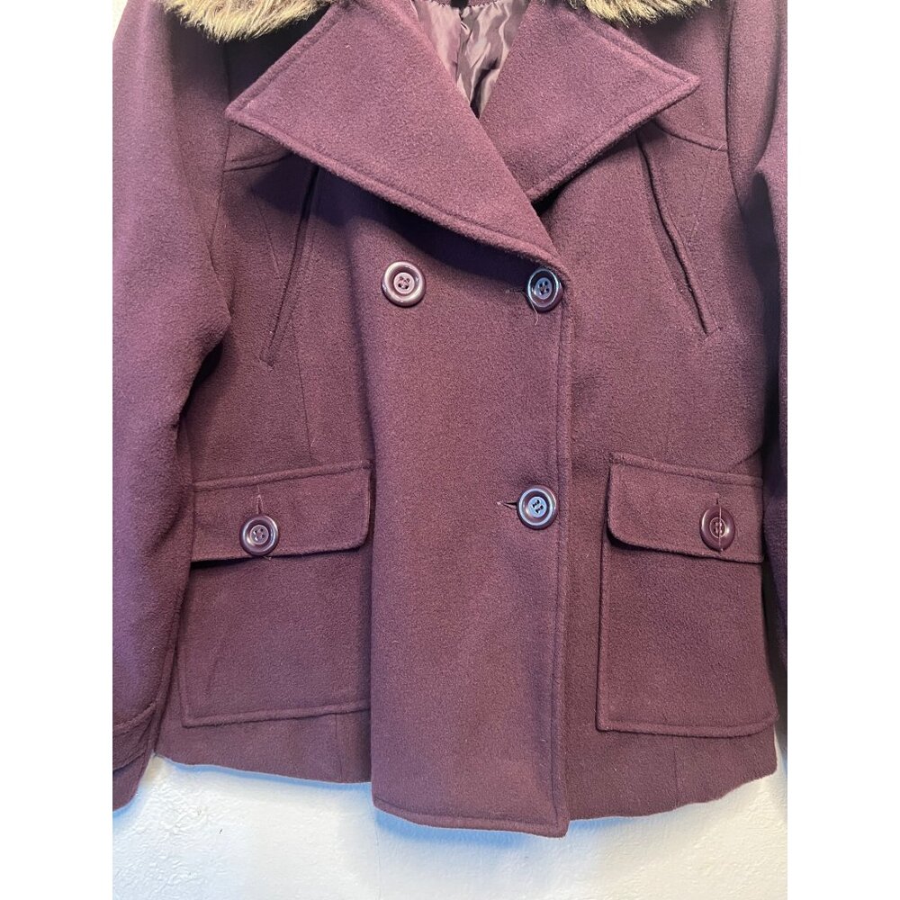 Dollhouse Women's Burgundy Peacoat Jacket Faux Fur Collar XL Double Breasted - Picture 5 of 16